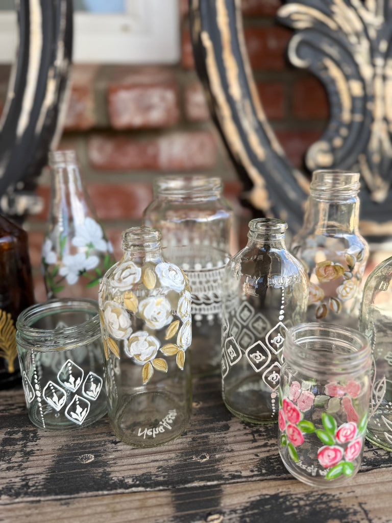 hand painted bud vases with florals and mehndi inspired art