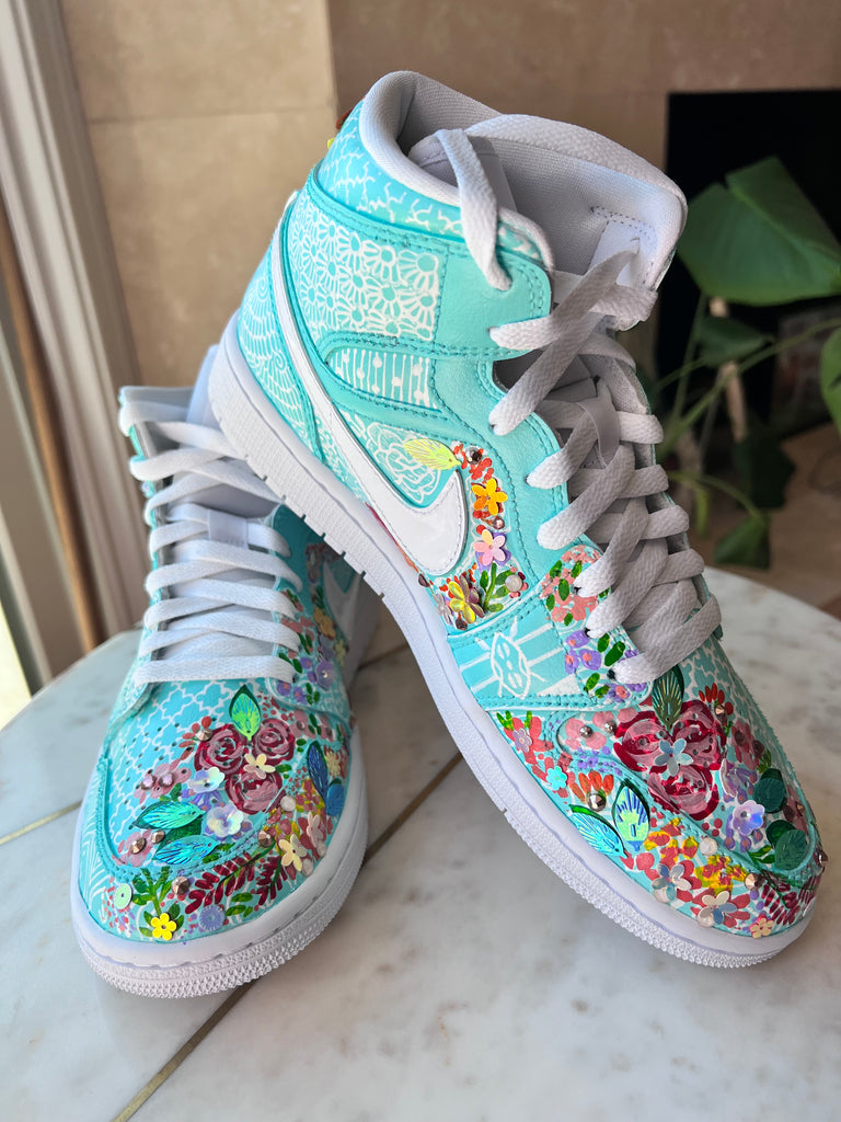 Blossom: Hand Painted and Embellished Nike Air Jordan 1's High