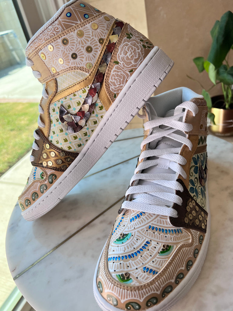 Neutral Beat: Hand Painted and Embellished Nike Air Jordan 1's Highs