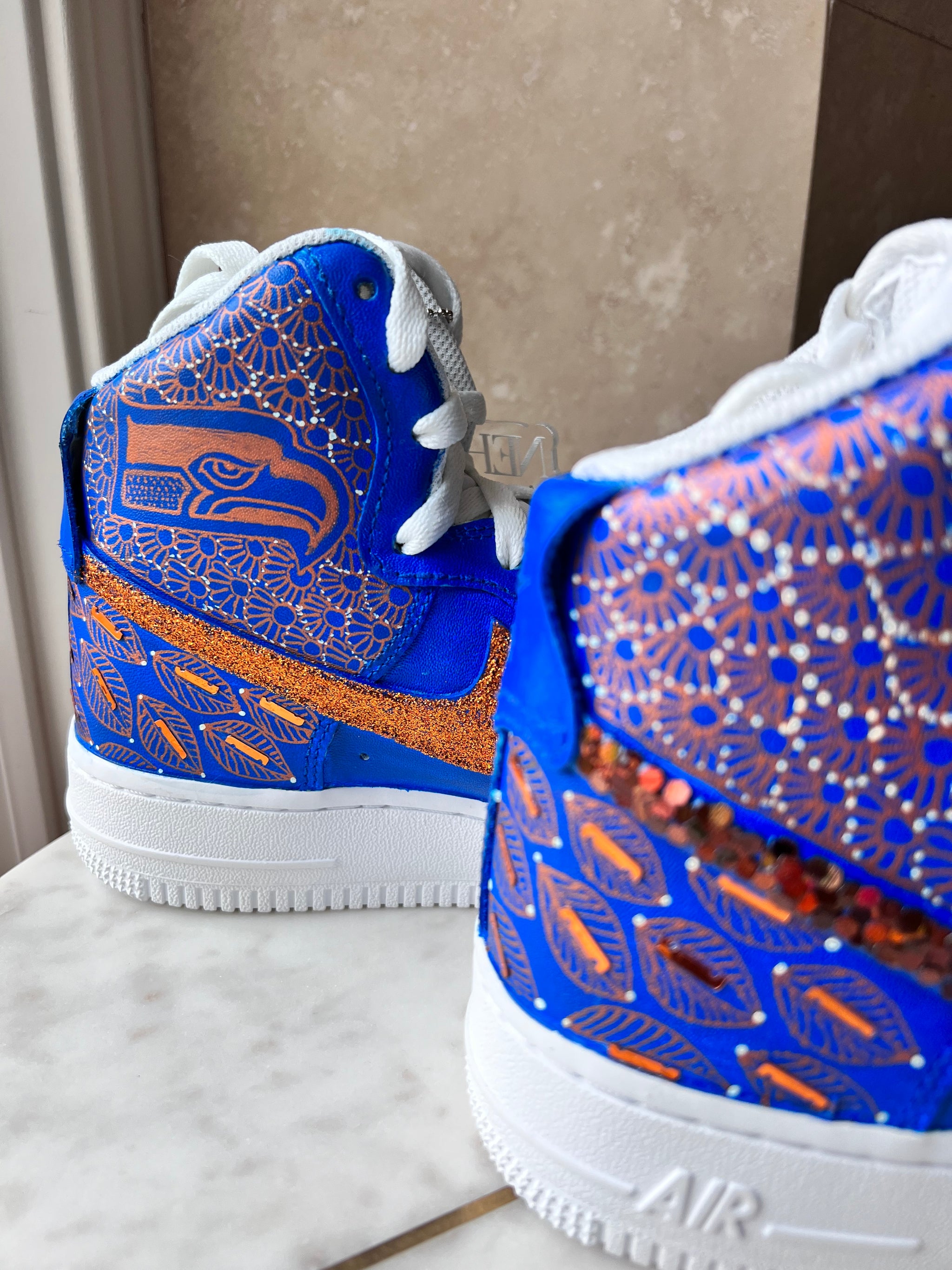 Sapphire: Hand Painted and Embellished Nike AF1 '07 Mid – Neha