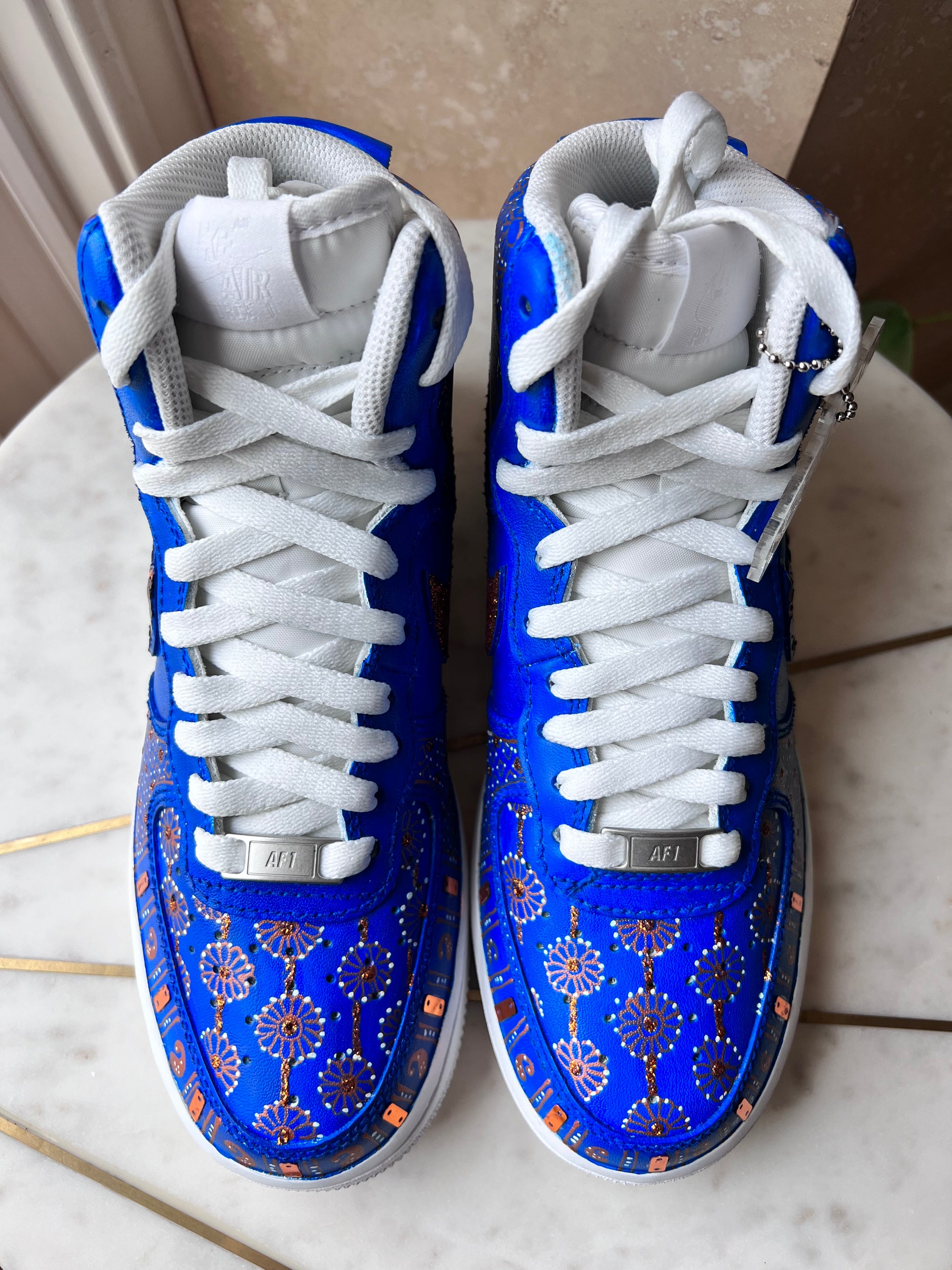 Sapphire: Hand Painted and Embellished Nike AF1 '07 Mid – Neha