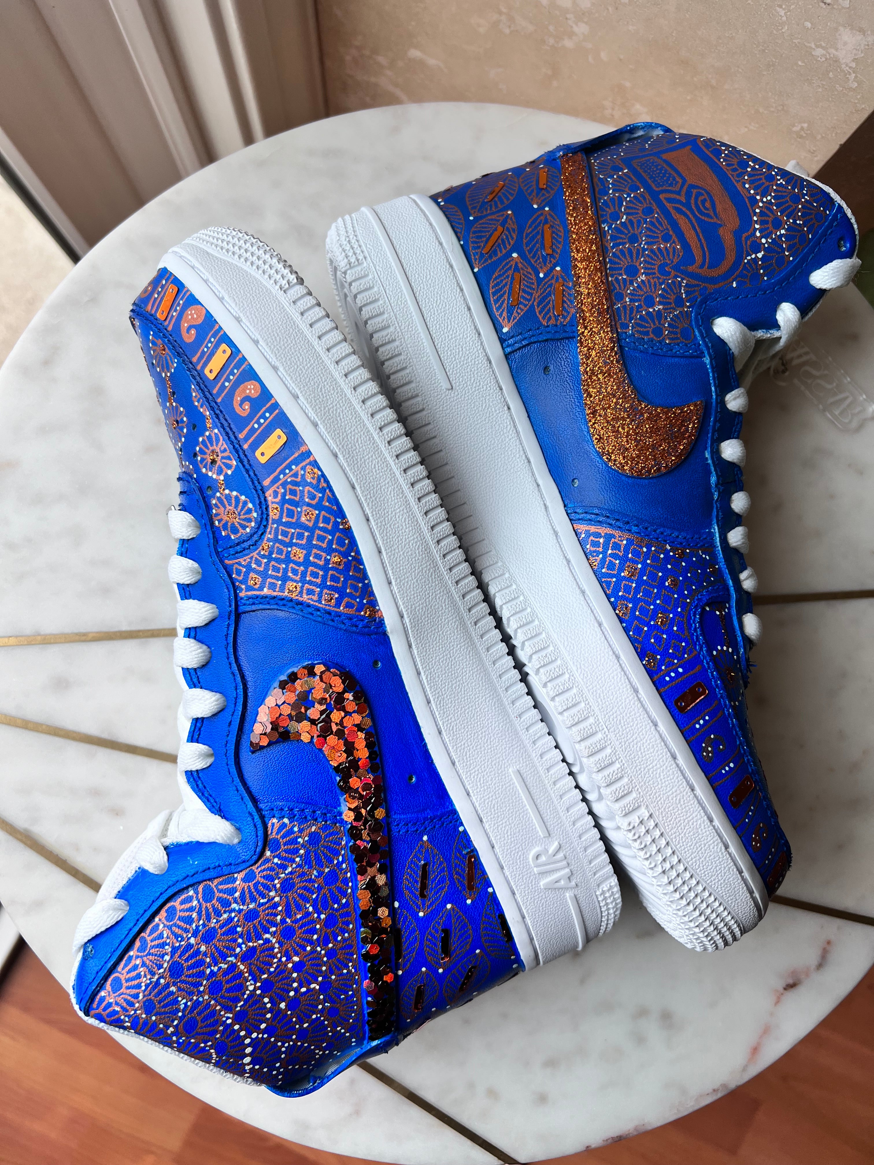 Sapphire: Hand Painted and Embellished Nike AF1 '07 Mid – Neha