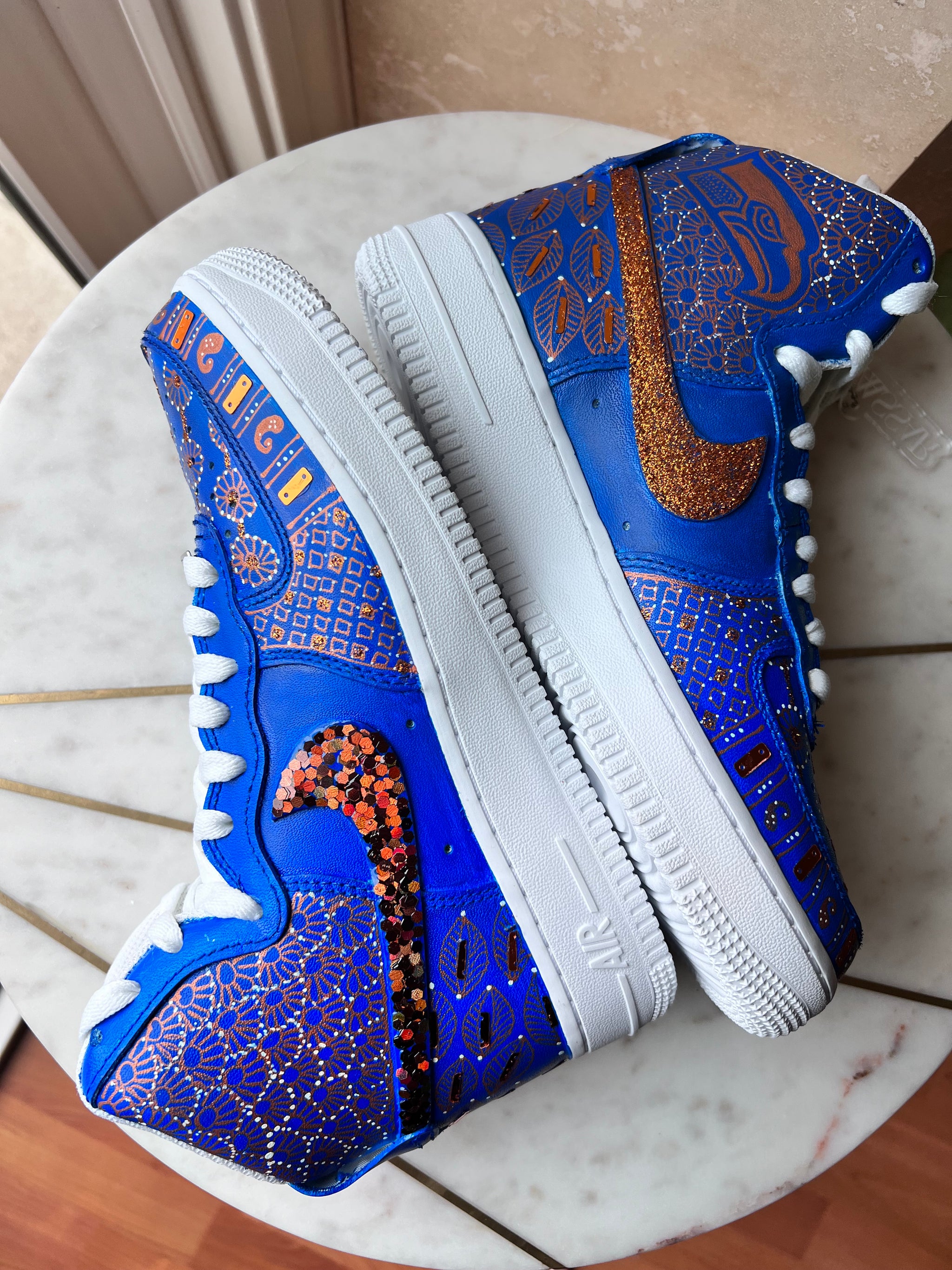 Sapphire: Hand Painted and Embellished Nike AF1 '07 Mid – Neha