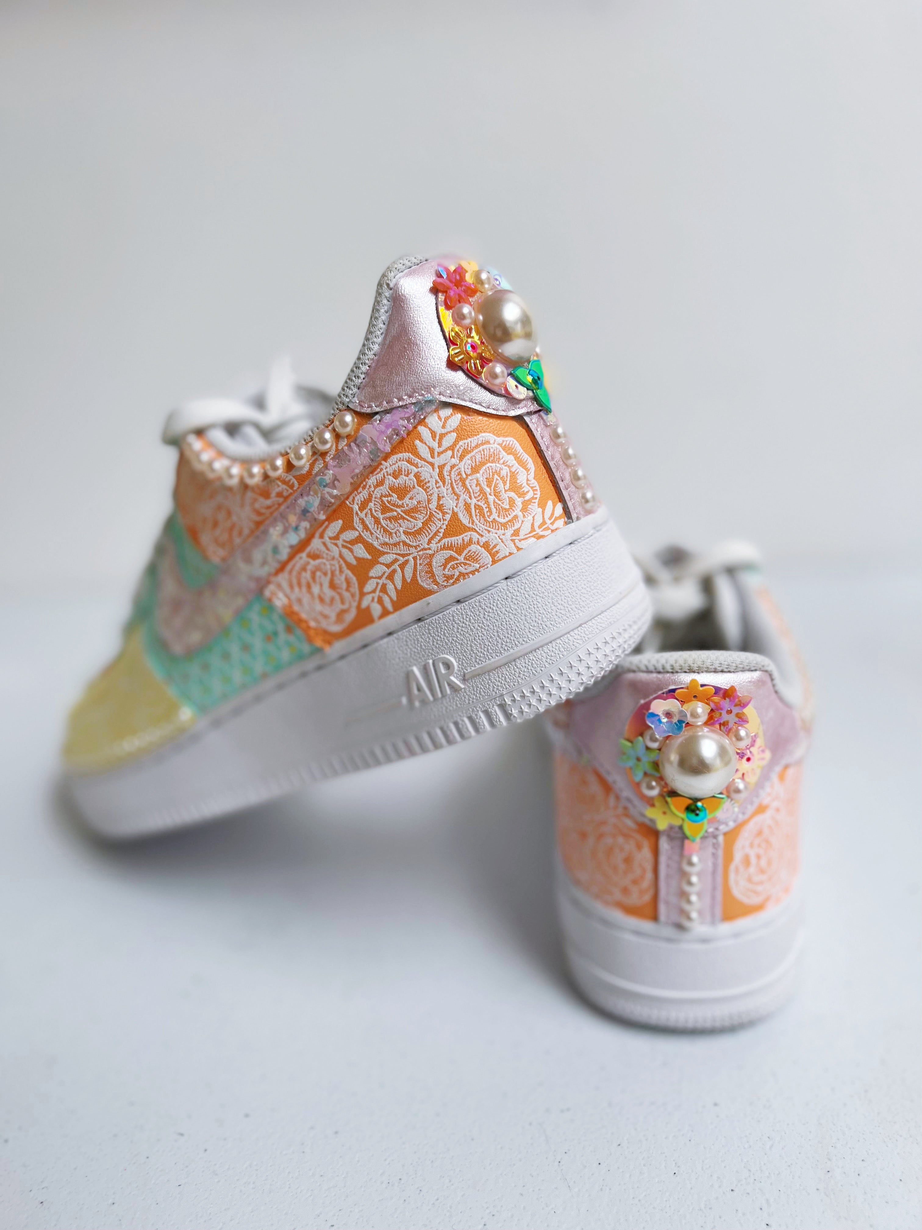 "Devi" Hand Painted and Embellished Nike AF1 '07, W 9.5 / M 8